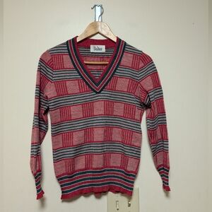Vintage Dalton Striped Geometric Knit Sweater – Red & Green